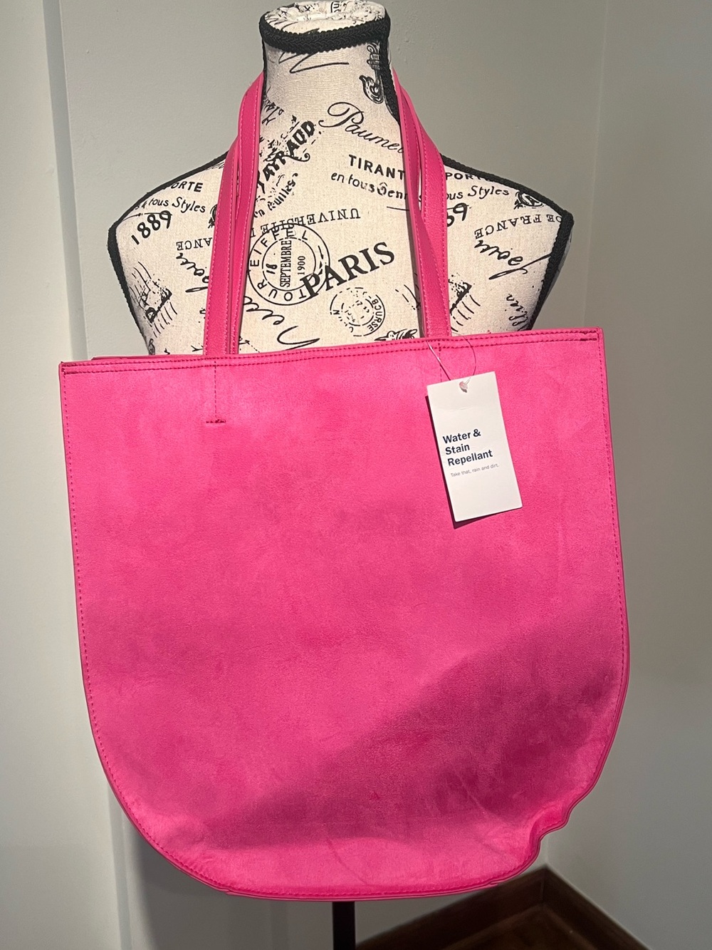 NWT Old Navy Half Moon Bright Pink Tote | Faux Suede | Snap Closure | Straps